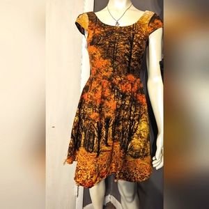Retrolicious fall leaves art print vintage fit party dress small keyhole pinup
